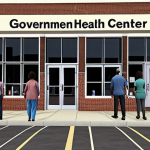 **

A government health center's exterior with people entering, emphasizing it as a community healthcare hub.

**