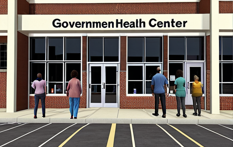 **

A government health center's exterior with people entering, emphasizing it as a community healthcare hub.

**